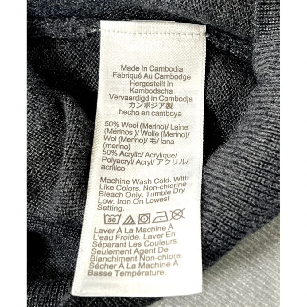 J Crew Merino Wool Blend Sweater Mens XL V-Neck Heather Charcoal Gray Washable